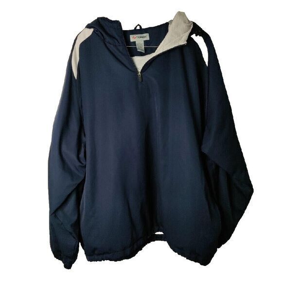 Tonix Men 2X Lined Blue White Hoodie Drawstring Waist Windbreaker Golf Fishermen - Picture 1 of 3